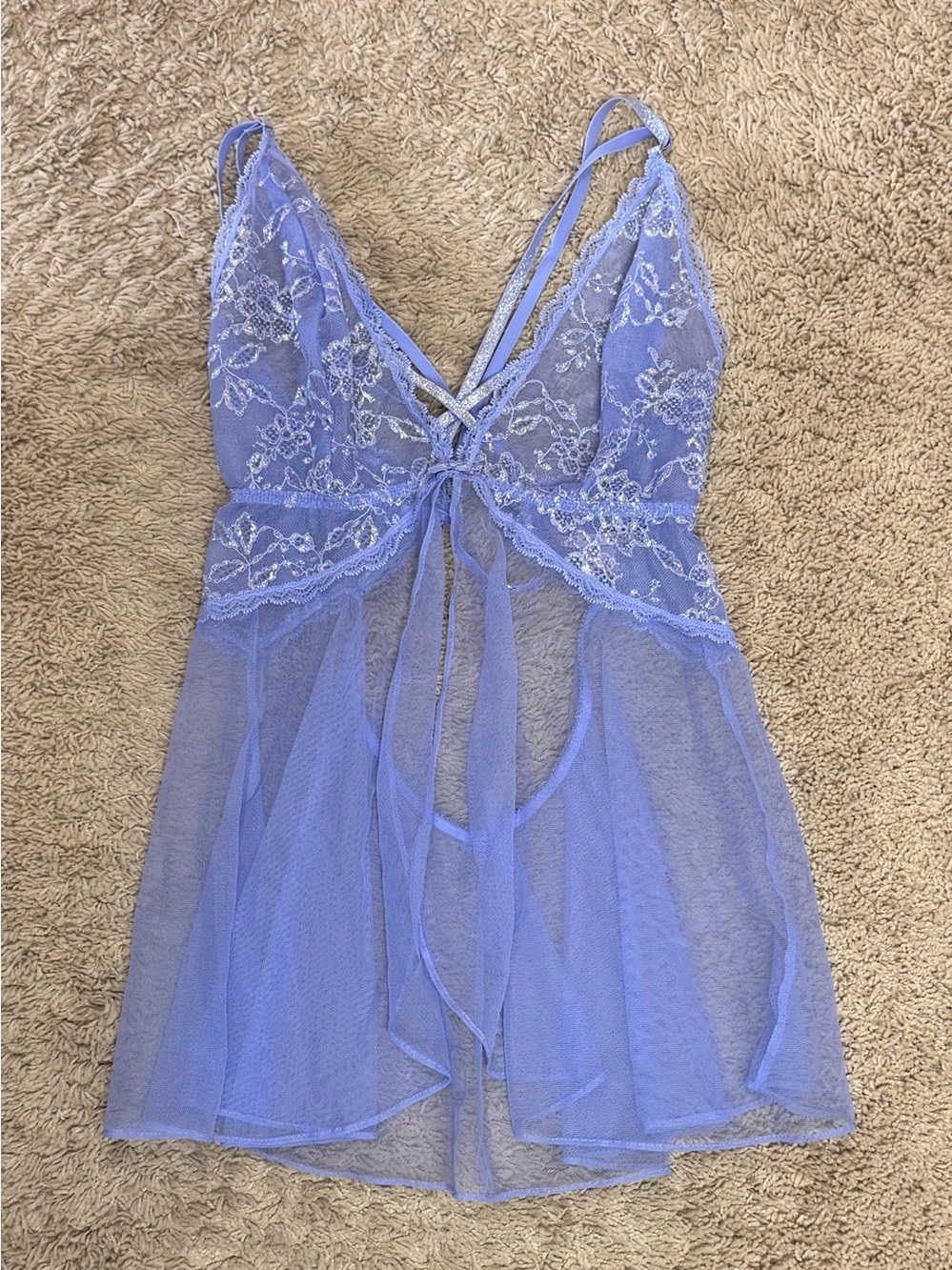 Victoria’s Secret Periwinkle Lavender Lace Baby Doll Chemise – Size Medium